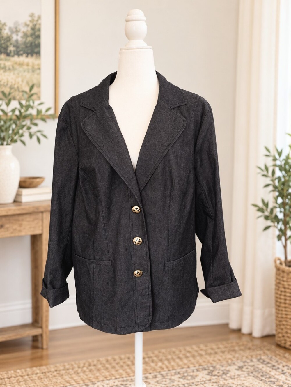 Linea by Louis Dell'Olio Women's Charcoal Black Relaxed Blazer Size 1X